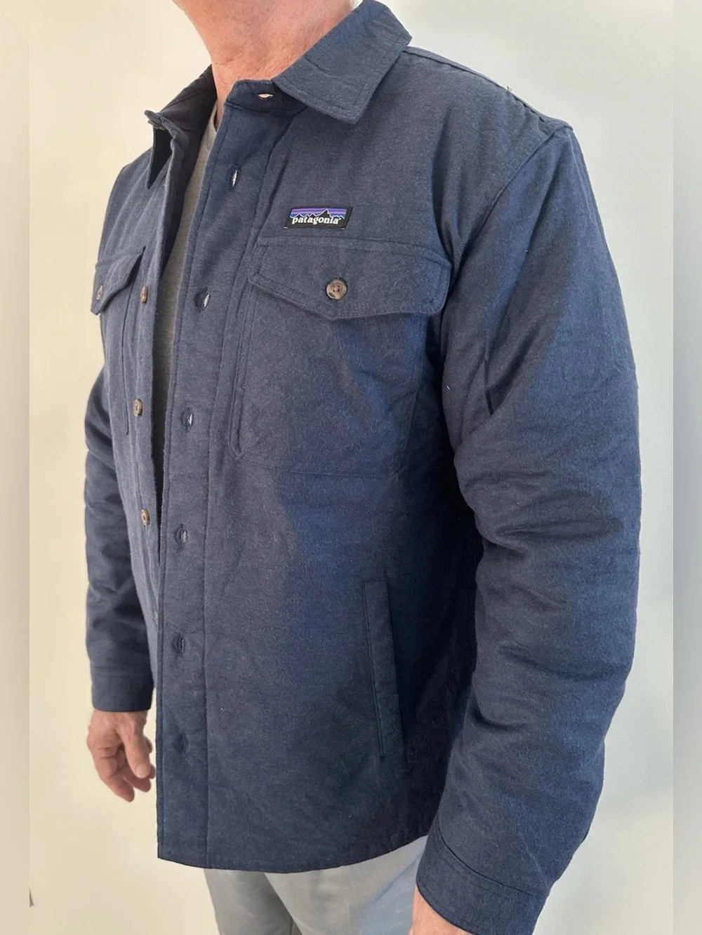 Patagonia Men Insulated Fjord Flannel Shirt Jacket Navy Sz Small